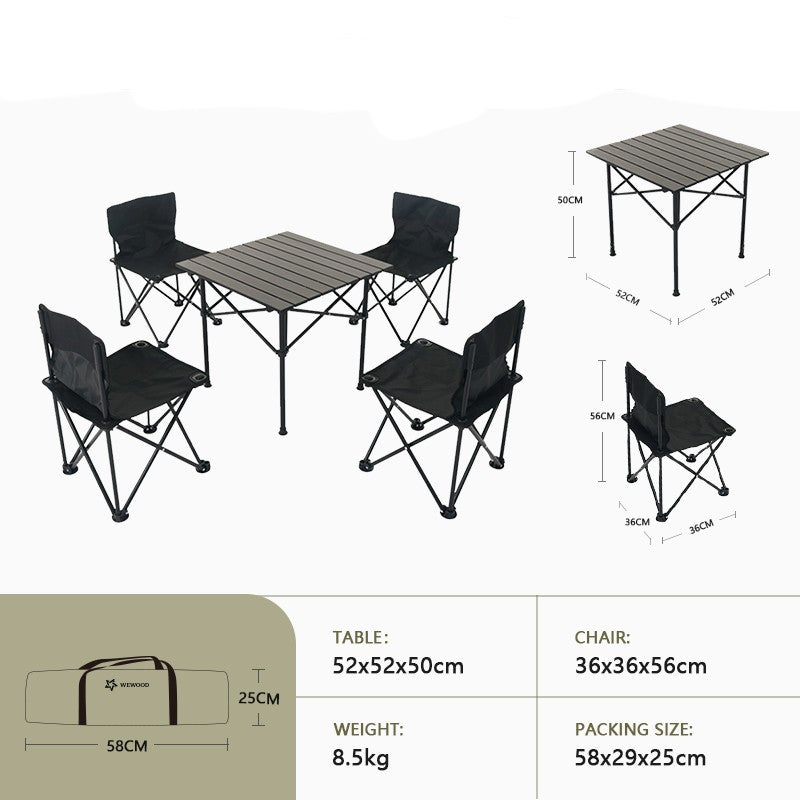 Foldable 4 Chairs and 1 Table Set (Black and White)