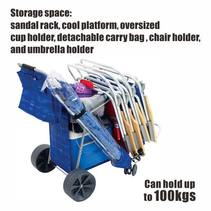 Multipurpose Foldable Beach Trolley with Rubber Tread Wheels