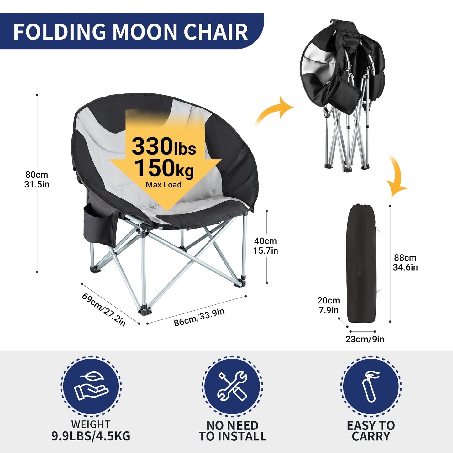 Oversize Folding Moon Chair with Soft Padded